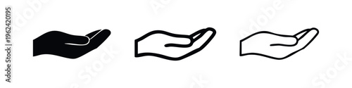 Cupped Hand Icons Set. Giving, Receiving, and Holding Gesture Symbol for Charity and Support.