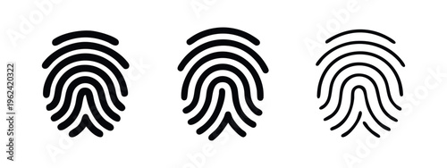 Set of fingerprint icons in flat and outline styles. Biometric identification and security symbol.