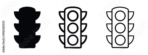 Set of traffic light icons in flat and outline styles. Road safety and regulation symbol.