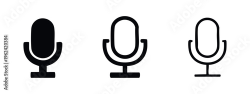 Microphone Icons Set: Audio Recording, Podcast, Broadcasting, Voice Communication, Studio Equipment Symbols
