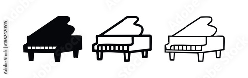 Grand Piano with Open Lid Icon Set. Musical Instrument Symbols in Various Styles.