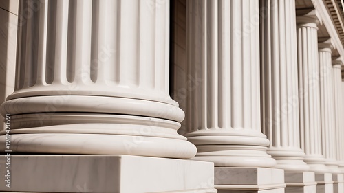 Government building columns, white marble pillars, classic architecture details, row of stone column bases