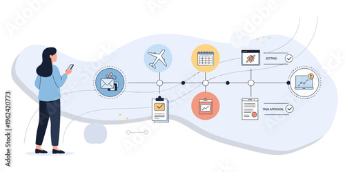 Woman using smartphone to manage travel itinerary and tasks
