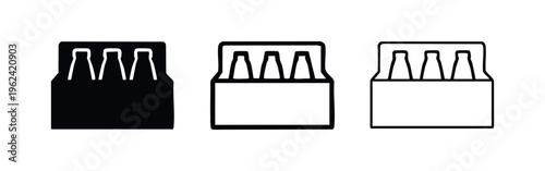 Four-Pack Bottle Carrier Icon Set. Beverage Pack Product Symbol. Drink Container Graphics for Commerce.