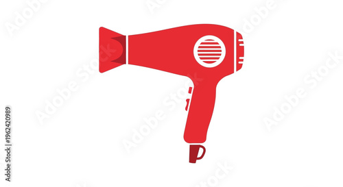 Red hair dryer in simple flat illustration for beauty and haircare branding