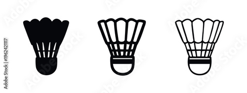 Badminton Shuttlecock Icons Set in Solid, Outline, and Thin Line Styles
