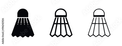 Badminton Shuttlecock Icons Set Facing Down in Solid, Outline, and Thin Line Styles