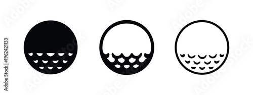 Golf Ball Icons Set with Dimple Pattern in Solid, Outline, and Thin Line Styles