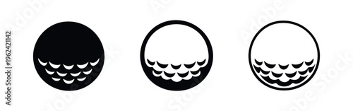 Golf Ball Icons Set with Detailed Dimple Pattern in Solid, Outline, and Thin Line Styles