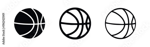 Basketball Icons Set with Upper Half Line Pattern in Solid, Outline, and Thin Line Styles