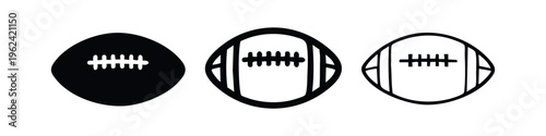 American Football Icons Set with Horizontal Laces in Solid, Outline, and Thin Line Styles