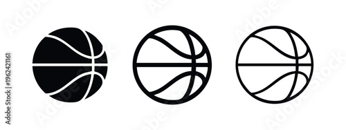 Basketball Icons Set with Lower Half Line Pattern in Solid, Outline, and Thin Line Styles