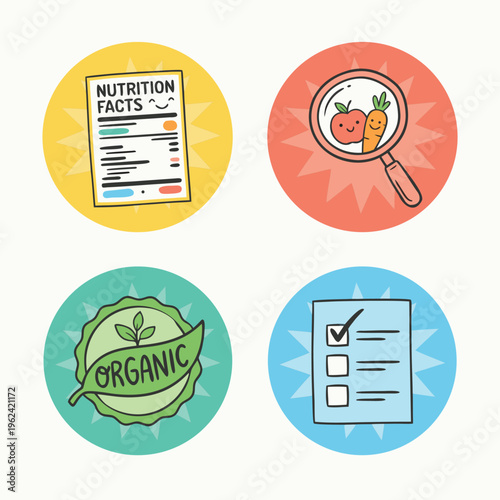 Healthy Eating Icons Set.