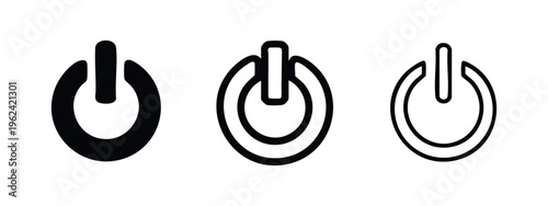 Power button icon set, on/off switch symbol for electronics and system control.