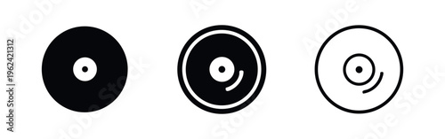 Blank CD or DVD Disc Icon Set. Digital Media Data Storage Symbol in Solid, Outline, and Line Art Style for Technology.