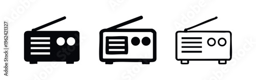 Simple Radio Receiver Icon Set. Broadcast and Communication Symbol in Solid, Outline, and Line Art Style for Media.