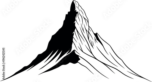 Black and white jagged mountain peak silhouette