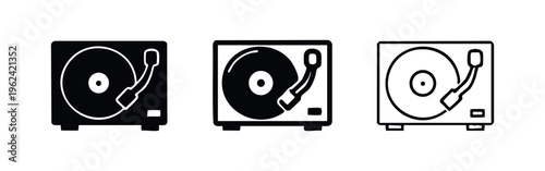 Record player turntable icon set. Retro vinyl music device simple vector illustration.