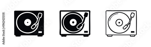 Turntable record player icon set. Music vinyl player simple vector illustration.