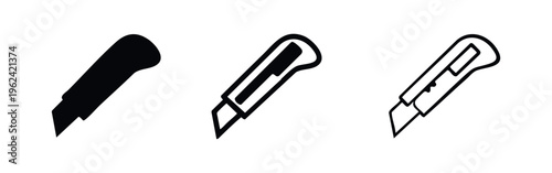 Box cutter utility knife icon set. Ret retractable blade knife simple vector illustration.