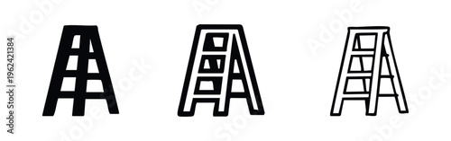 Folding stepladder icon set. Portable step stool simple vector illustration.