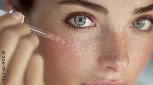 Close-up of a young woman applying mascara to her eyelashes for a macro beauty look featuring brown eyes and flawless skin cosmetics