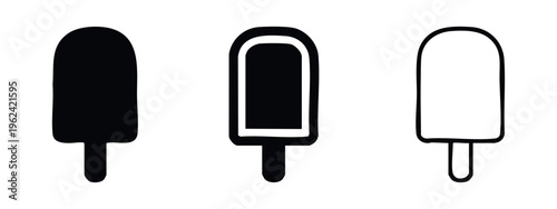 Popsicle ice lolly icon set. Frozen dessert, summer treat on a stick symbol in various styles.