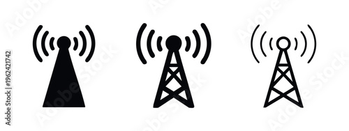 Radio Antenna Tower Signal Communication Icon Set