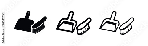 Dustpan and Brush Cleaning Tool Icon Set