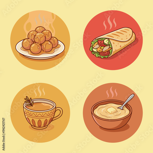 Delicious Middle Eastern Food and Drink Assortment.