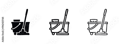 Mop and Bucket Floor Cleaning Equipment Icon Set