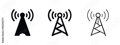 Wireless Communication Antenna Tower Icon Set