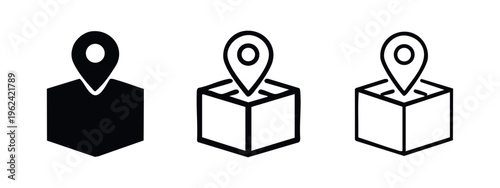 Location Pin on Open Box Icon Set - Delivery, Shipping, and Address Pointer