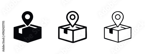 Location Pin on Closed Cardboard Box Icon Set - Package Tracking & Delivery