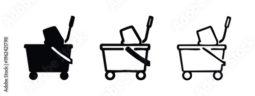 Mobile Mop Bucket with Wringer Icon Set - Commercial Cleaning Equipment