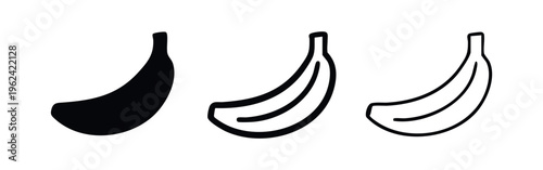Banana Icon Set: Solid, Bold, and Thin Line Vector Illustrations of Tropical Fruit