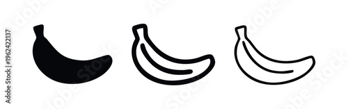 Banana Vector Icons: Solid, Outline, and Line Art Illustrations Set for Fruit and Dessert Design