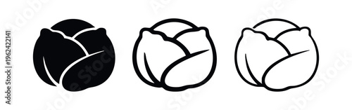 Fresh Cabbage or Lettuce Icon Set: Solid, Bold, and Line Art Vector Illustrations for Healthy Food