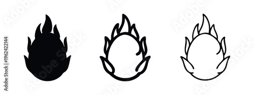 Dragon Fruit Icon Collection: Solid, Outline, and Line Art Tropical Fruit Vectors for Exotic Design