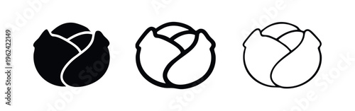 Cabbage or Lettuce Head Icon Set: Solid, Bold, and Line Art Vegetable Vector for Healthy Eating