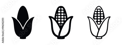 Corn on the Cob Icon Set: Solid, Bold, and Line Art Vector Illustrations for Farm and Food Design