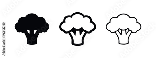 Broccoli Icon Set: Solid, Bold, and Thin Line Vector Illustrations of Healthy Green Vegetable