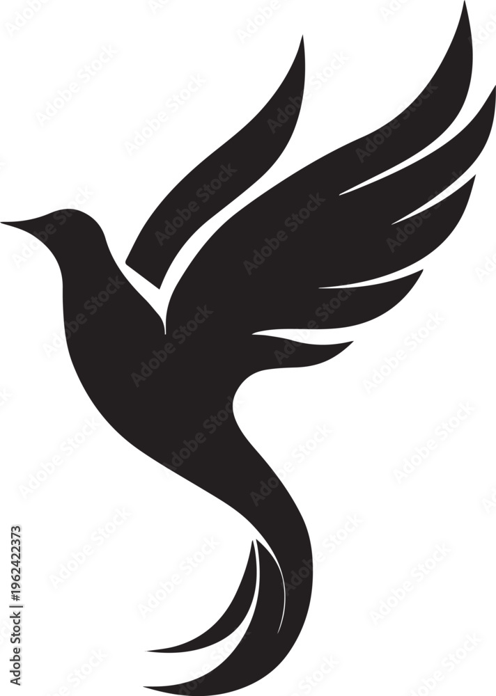 Obraz premium Minimalist Black Bird Silhouette Vector Logo with Elegant Wings and Flowing Tail