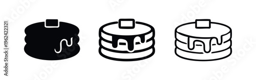 Pancakes icon set. Stack of breakfast pancakes with butter and syrup vector illustration.
