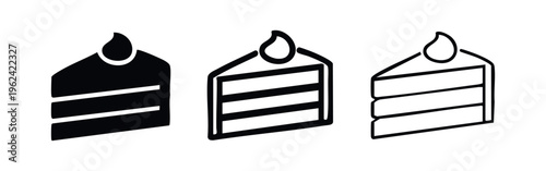 Cake slice icon set with candle. Dessert piece vector illustration.