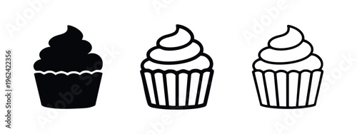 Cupcake icon set with swirl frosting. Sweet baked dessert vector illustration.
