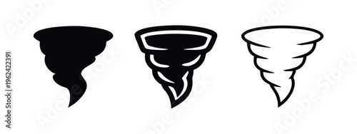 Tornado Whirlwind Icon Set: Black and White Weather and Natural Disaster Symbols
