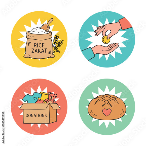 Islamic charity icons for zakat and donations.
