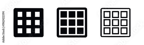 App Grid Menu Icons: Black and White User Interface Layout Elements