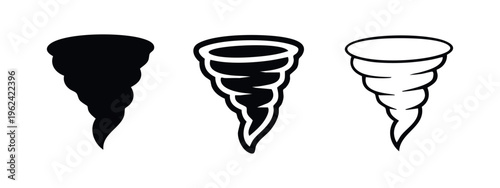 Hand-Drawn Tornado Whirlwind Icon Set: Black and White Weather Element